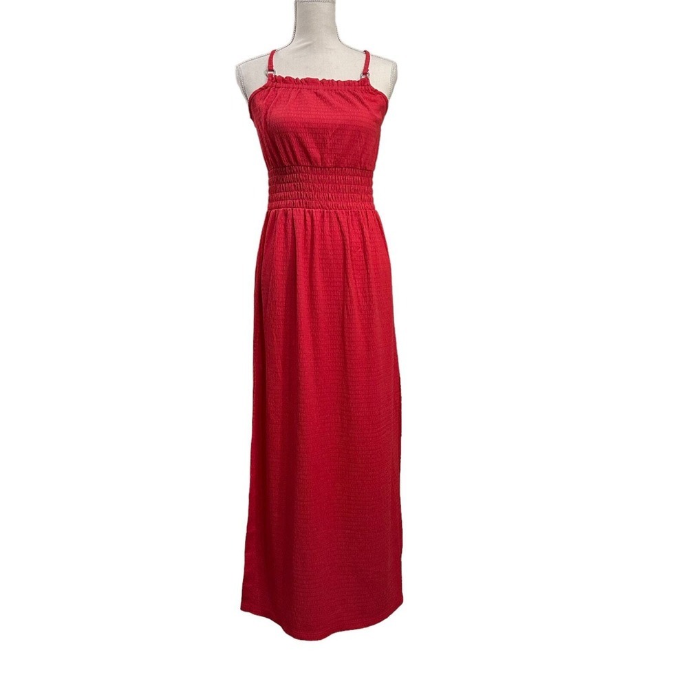 Michael Michael Kors Womens Dress XS Geranium Smocked Adjustable Logo Slit Maxi